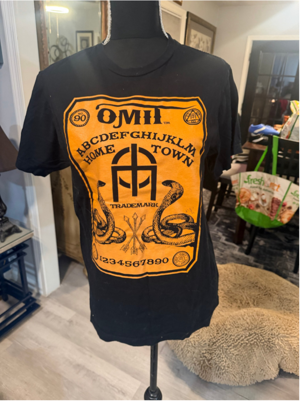 Men's OMII Ouija Board Graphic Tee Shirt Medium Black Orange